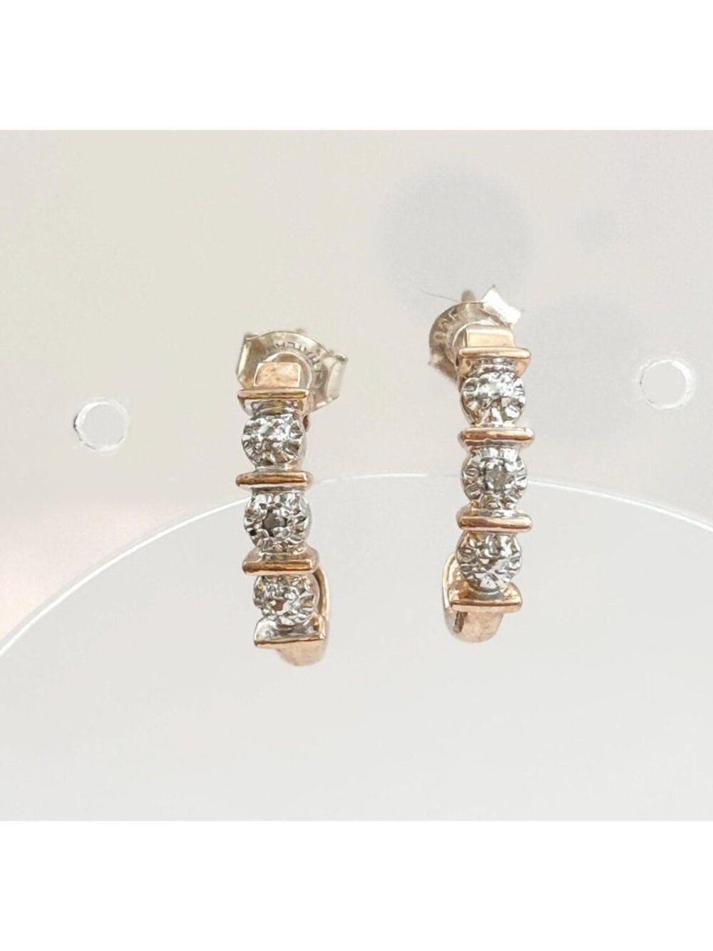 12k Gold Overlay Sterling Silver Cubic Zirconia Gemstone 925 Vintage Earrings